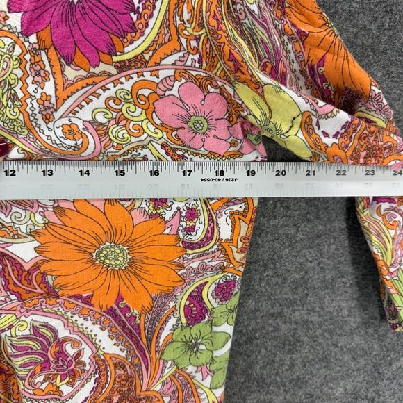 Talbots Cardigan Women M Medium Orange Floral V-Neck Long Sleeve Cotton Button - Picture 5 of 7